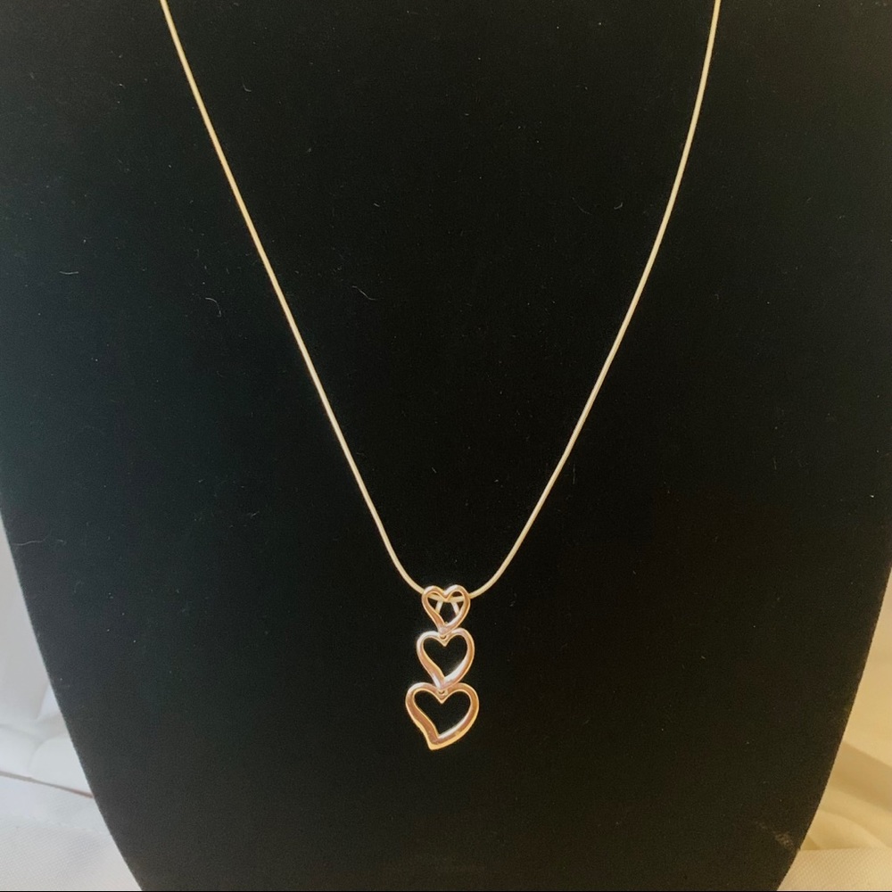 SU 925 CH Heart Trio Pendant Necklace 24”